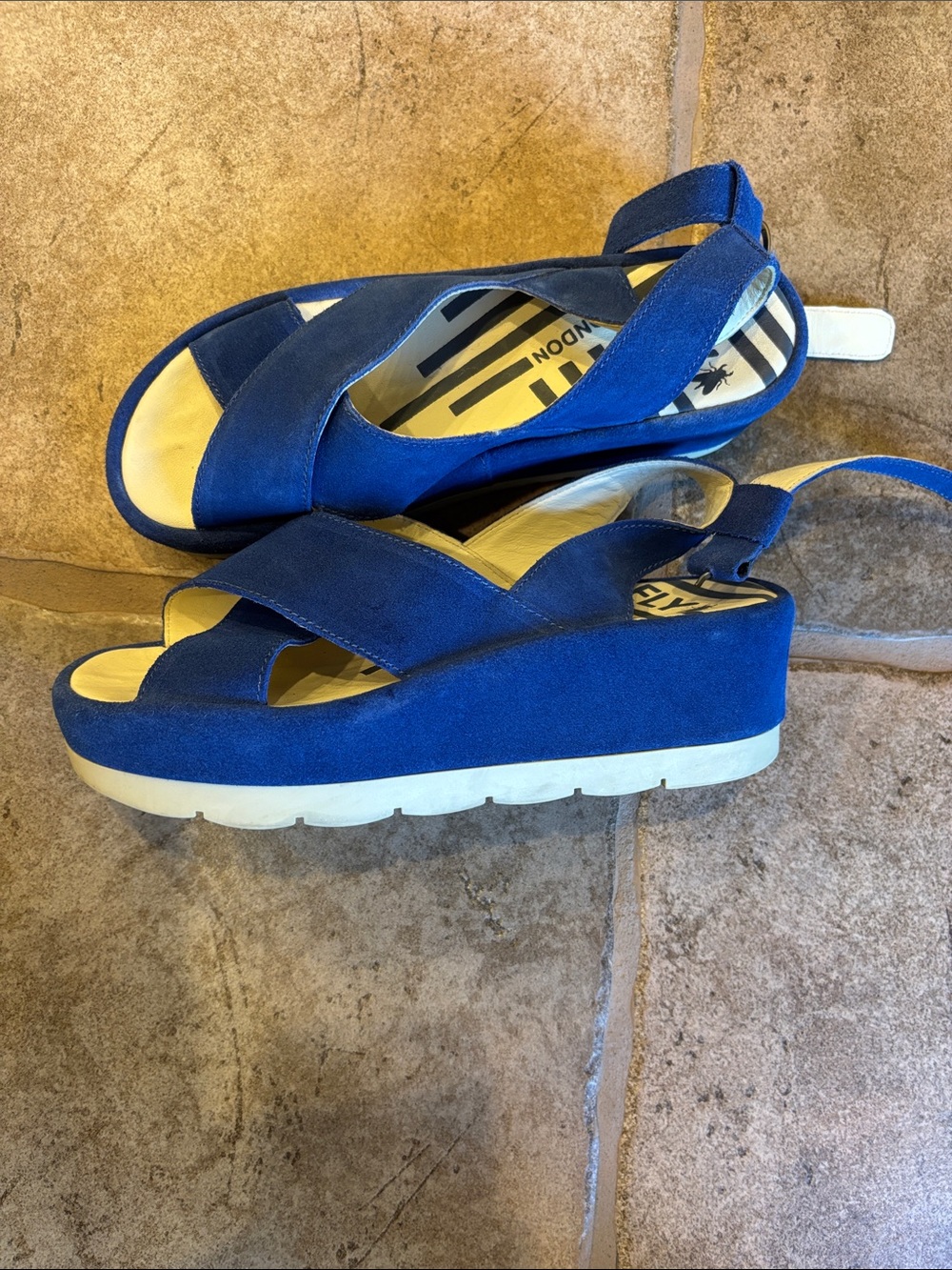 Fly London Women's Blue Suede Crisscross Slingback Sandals